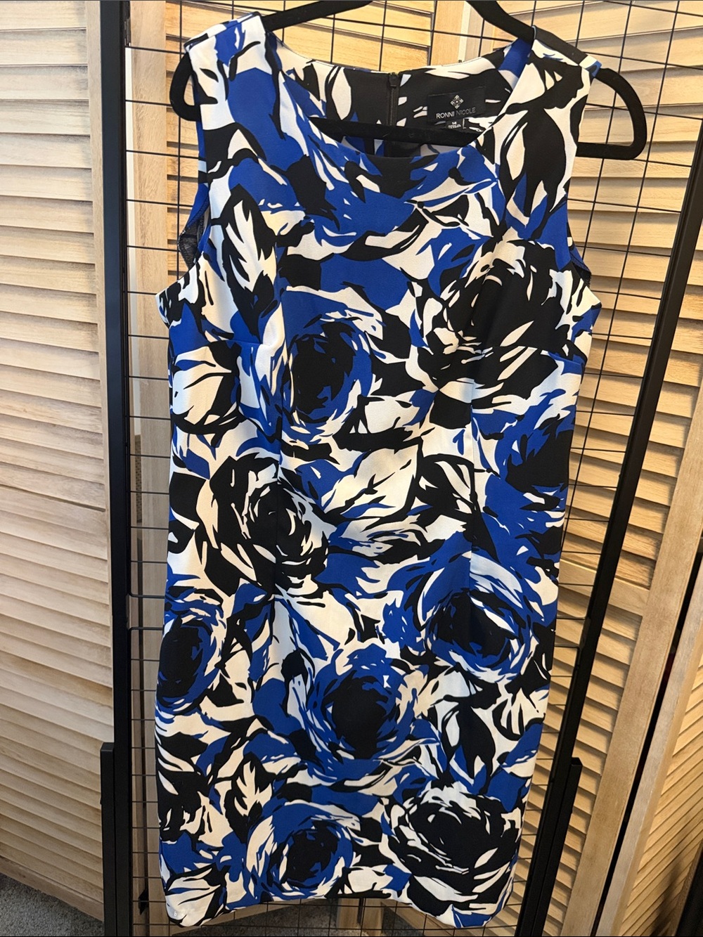 Ronni Nicole Blue, Black & White Floral Sheath Dress